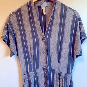 Vintage Vertical striped Linen Button Dress